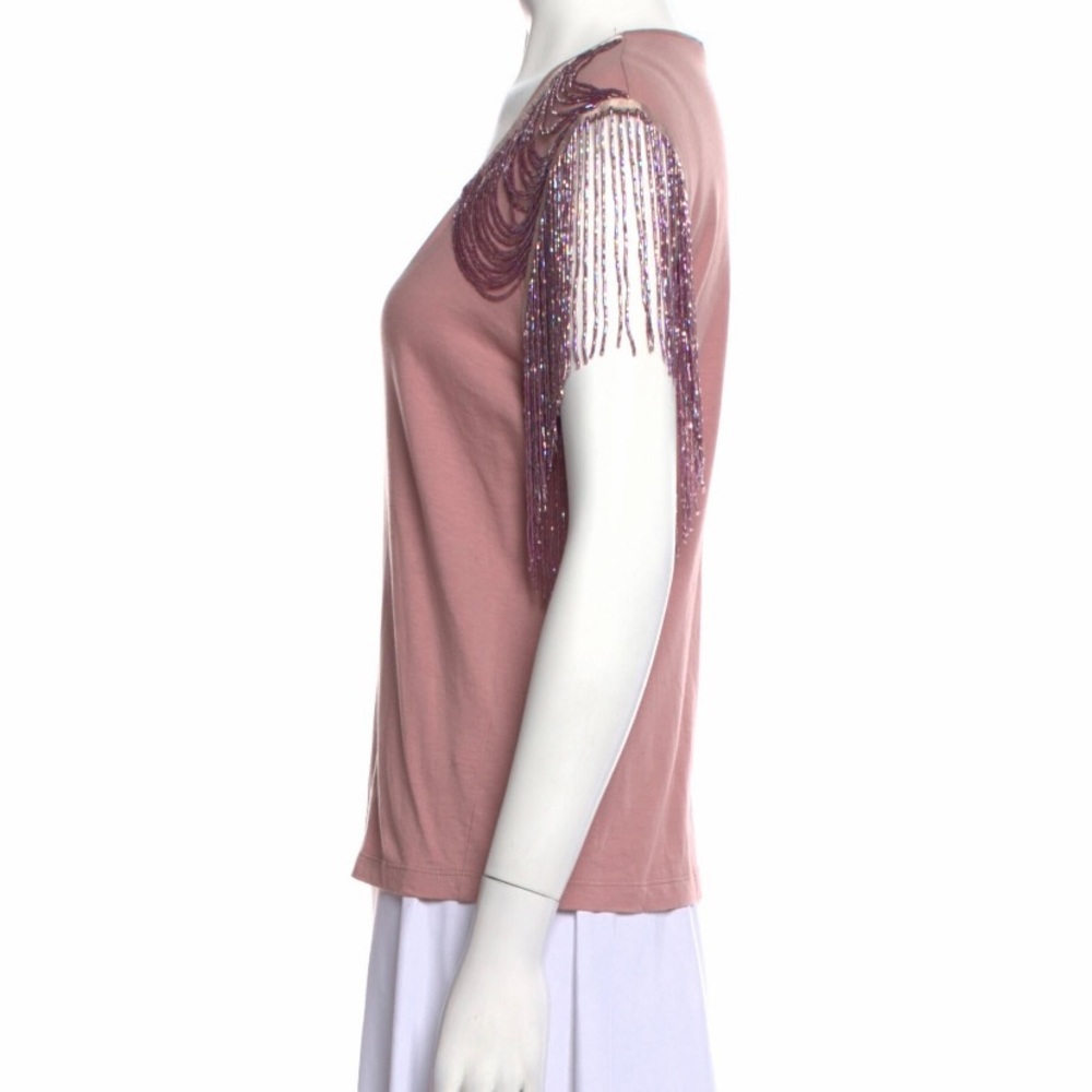 See by Chloé cotton T-shirt with beautiful beaded fringe at shoulders